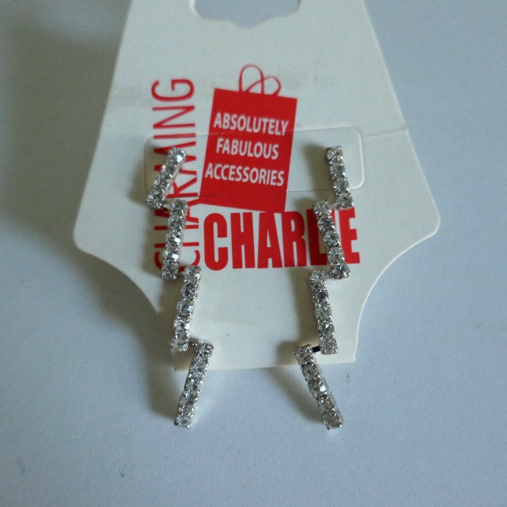 NWT Charming Charlie lightning bolt crystal dangle earrings